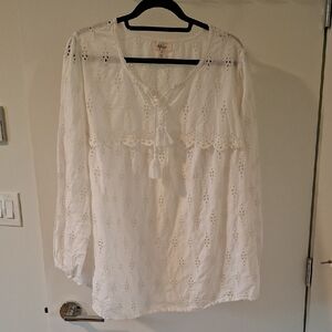 Style & Co. White Eyelet/Broderie Anglais Boho Relaxed Fit Top (Size 3XL)